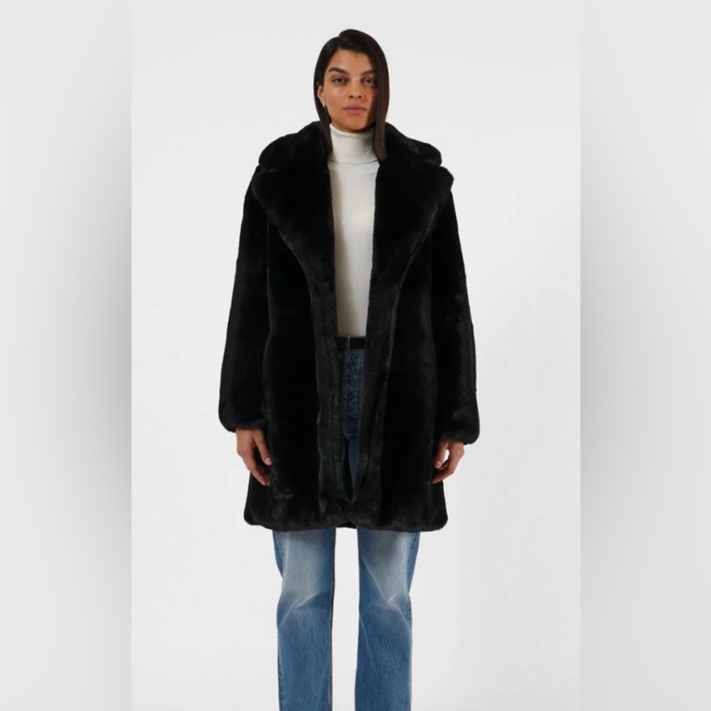 New Apparis Stella Black Faux Fur Coat Sz L